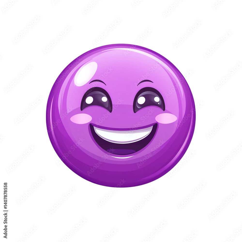 A happy purple emoticon smiling broadly shows big eyes and rosy cheeks A happy purple emoticon smiling broadly shows big eyes and rosy cheeks