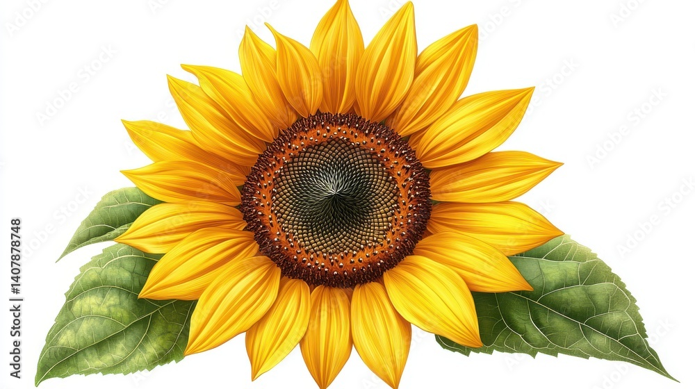 Fototapeta premium bright sunflower,green leaves isolated on a transparent background showcasing its vibrant petals,detailed center sunflower isolated transparent backgroundgenerative ia,photo stock