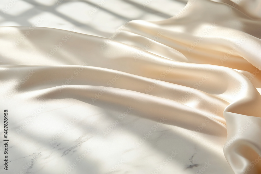 Obraz premium Draped silk fabric with shadow on marble surface
