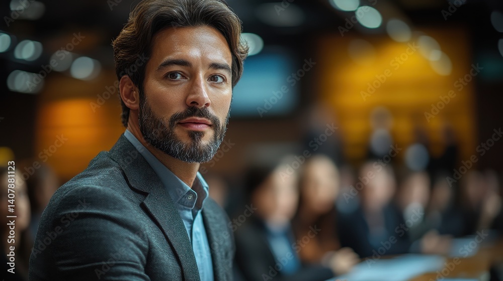 Obraz premium business man leading a business workshop corporate executive delivering a presentation to his colleagues during meeting or in house business training business,entrepreneurship concept,stock photo