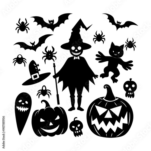 Vector silhouette of Halloween set.