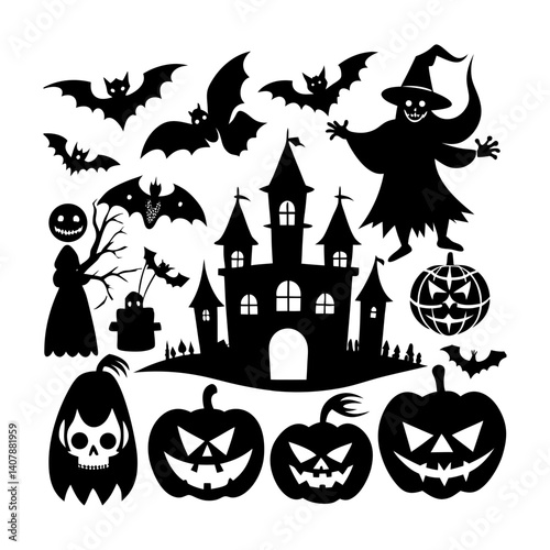 Vector silhouette of Halloween set.