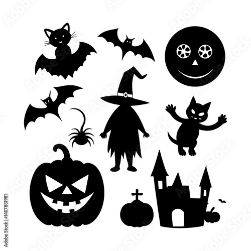 Vector silhouette of Halloween set.