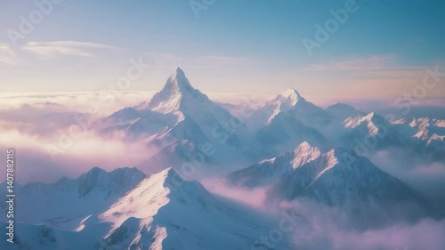 Bird's-eye perspective of the mountains featuring snow-capped peaks