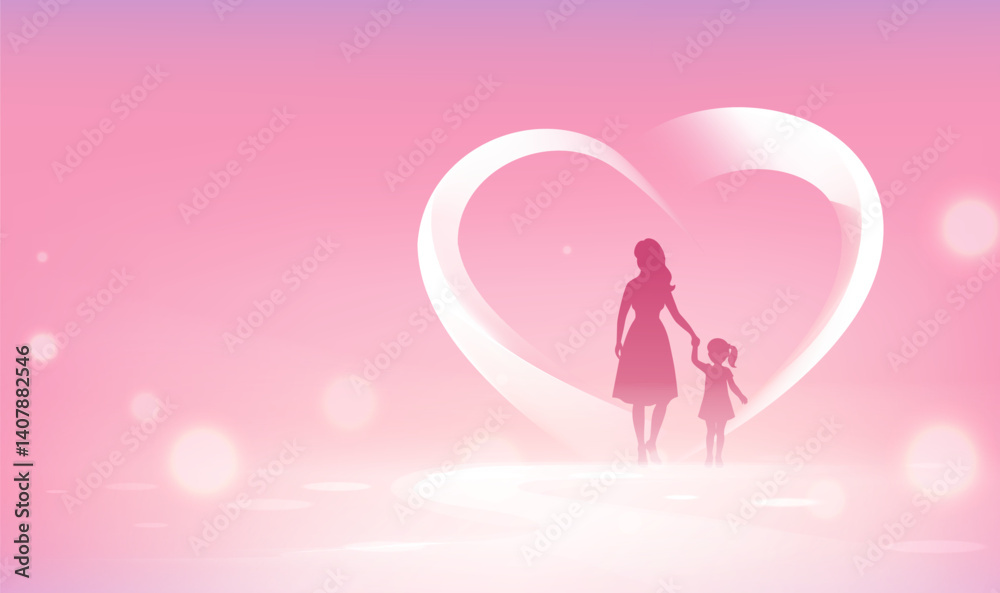 Fototapeta premium Mother's Day horizontal illustration abstract love mother holding child