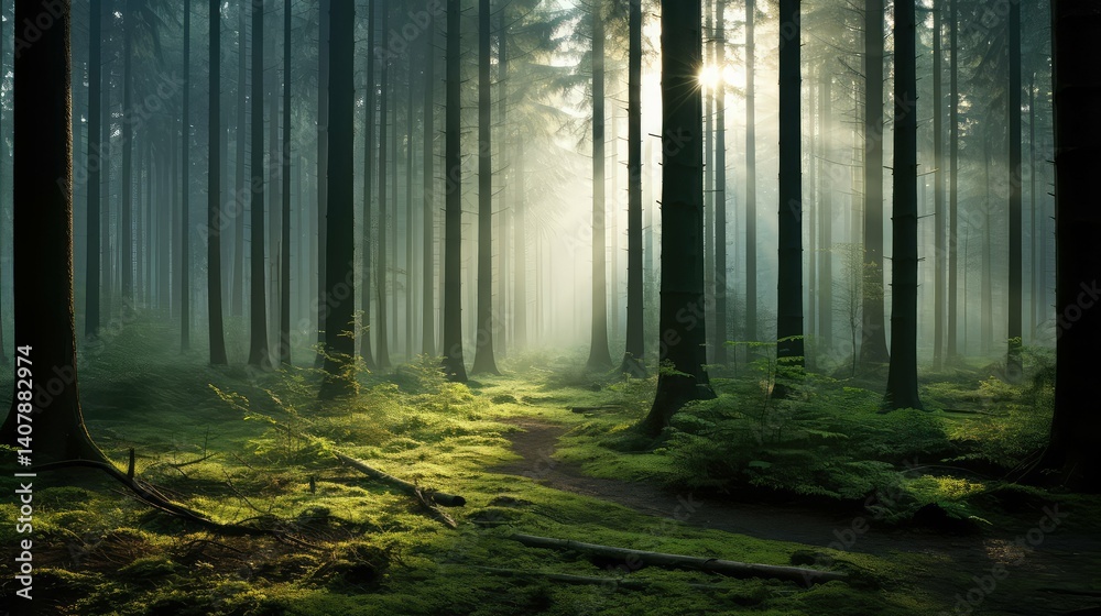 Naklejka premium mist forrest of trees