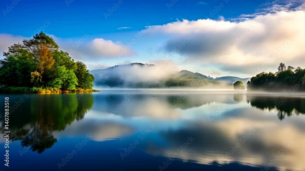 Serene Lake Reflections A Tranquil Morning Escape in Nature's Embrace Serene Lake Reflections A Tranquil Morning Escape in Nature's Embrace
