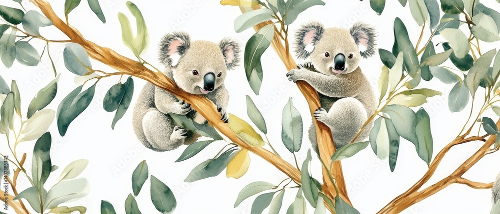 Fototapeta premium Two koalas are sitting on a tree branch