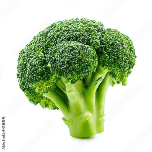 Fresh green broccoli floret isolated on white background