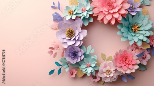 Easter decoration chick ornaments festive banners. Pastel Hues Paper Floral Arrangement for Elegant Celebrations and Decorative Projects Presentation.