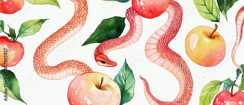 Wallpaper Mural A snake is slithering between two apples Torontodigital.ca