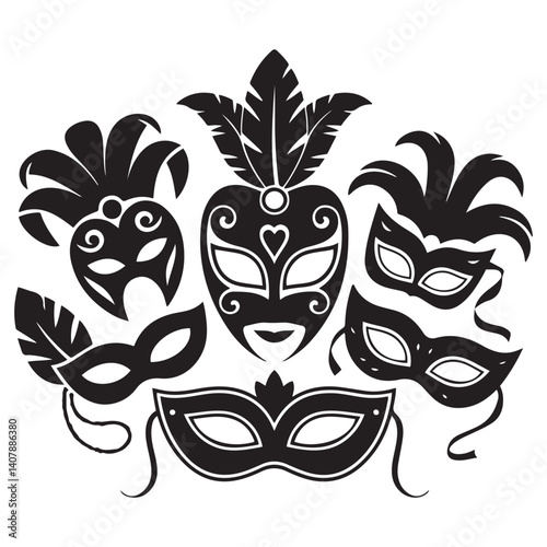 Carnival mask Vector Black silhouettes. with white background