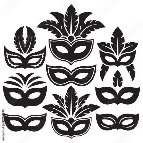 Carnival mask Vector Black silhouettes. with white background