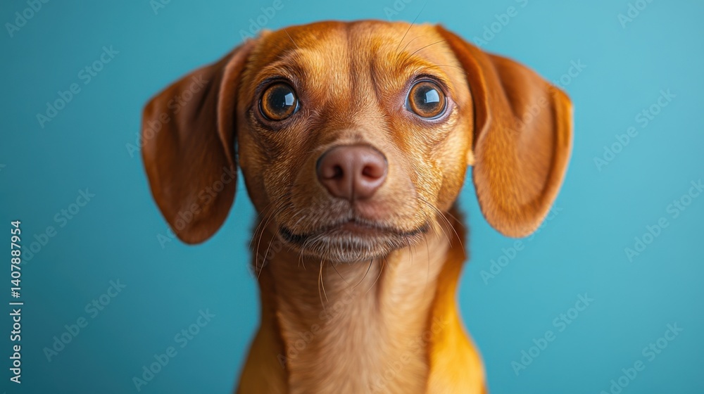 cheweenie dog standing in a studio against a blue background,stock image