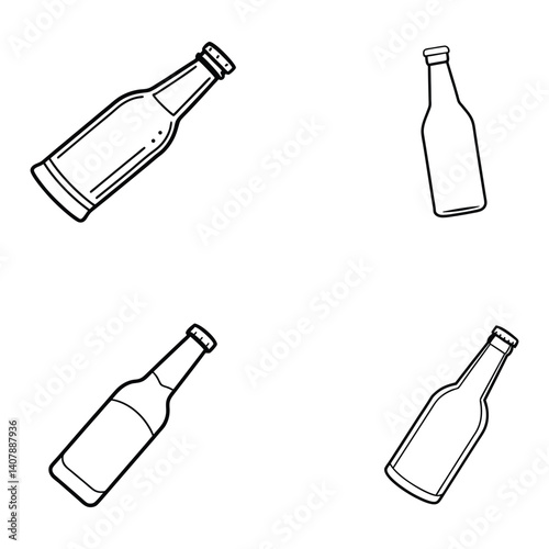 Four Simple Line Drawings of Beer Bottles