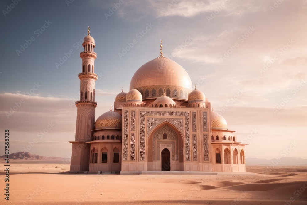 Fototapeta premium Beautiful mosque with desert background