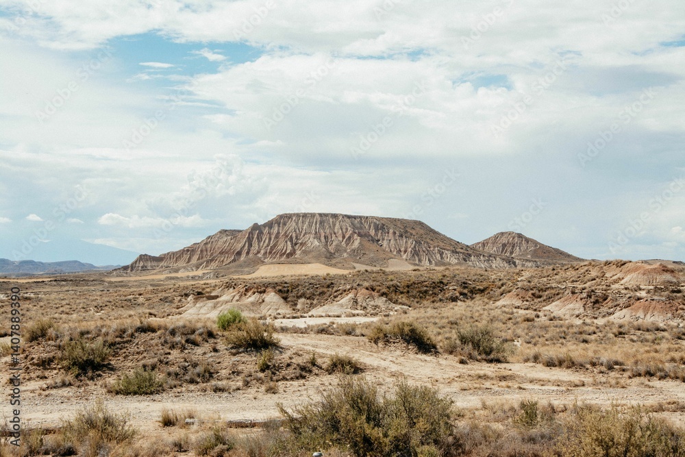 Arid mountain landscape in Bardenas Reales Arid mountain landscape in Bardenas Reales