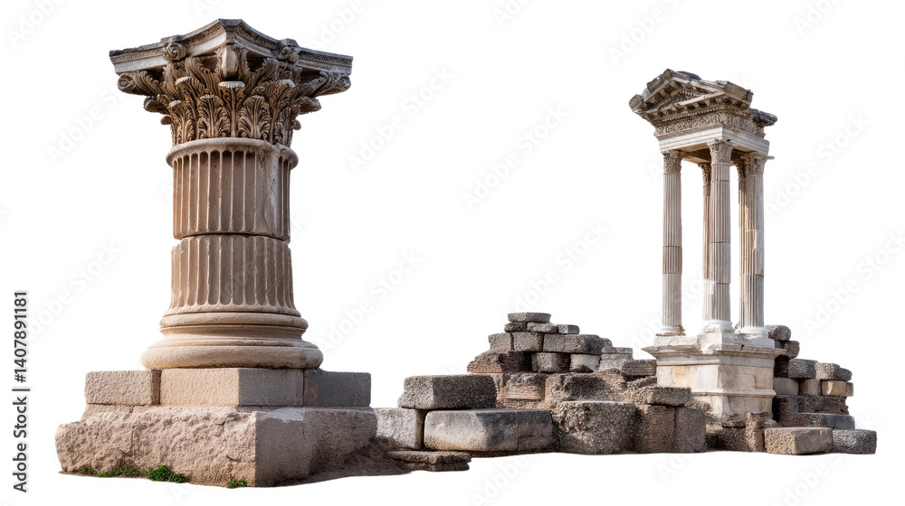 Fototapeta premium Ancient Columns' Timeless Grace: Weathered columns, relics of a glorious past, stand proudly against the backdrop of historical architecture.