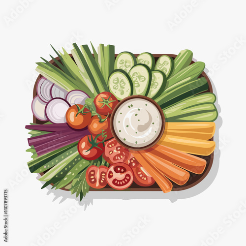 Colorful Crudité Platter with Hummus Dip Center