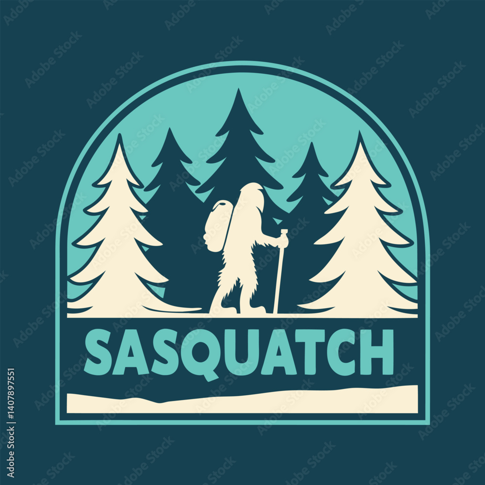 Obraz premium Sasquatch State Bigfoot Hiking in Forest Graphic T-Shirt.