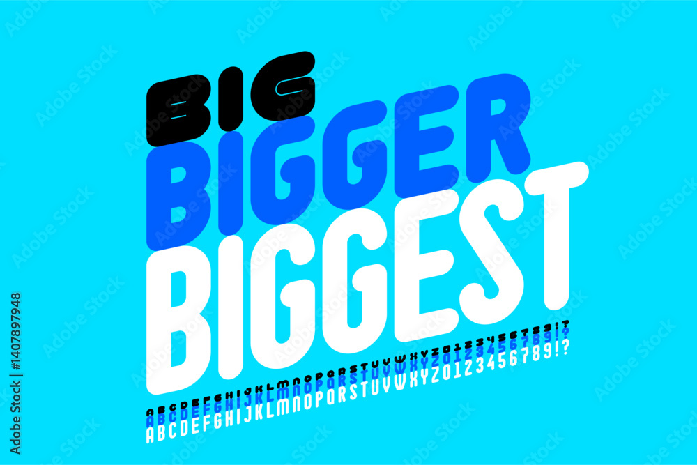 Three heights letters font, alphabet letters and numbers vector illustration