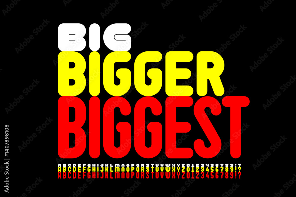 Three heights letters font, alphabet letters and numbers vector illustration