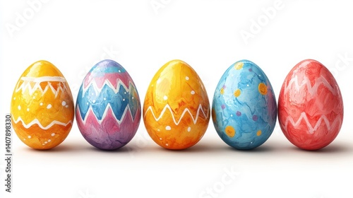 colored hand painted easter eggs collection isolated on transparent background