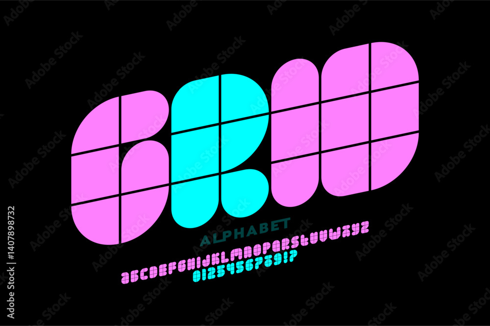 Grid lines style font, alphabet letters and numbers vector illustration