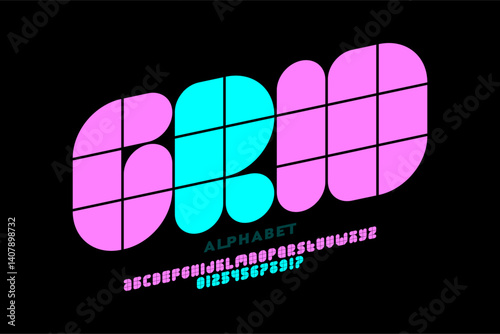Obraz na płótnie Grid lines style font, alphabet letters and numbers vector illustration w salonie
