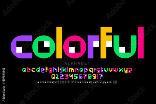 Obraz na płótnie colorful. Playful style font, alphabet letters and numbers vector illustration w salonie