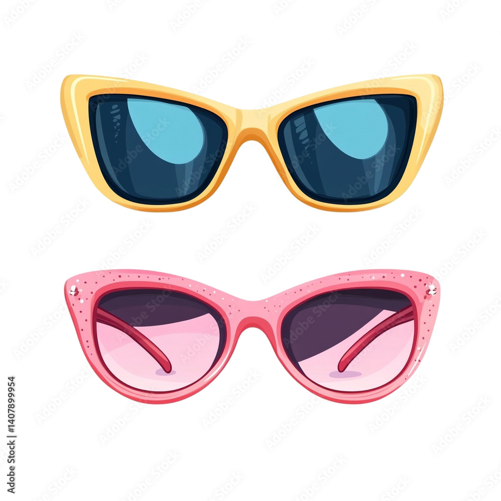 Two pairs of stylish sunglasses yellow and pink shades summer fashion accessories