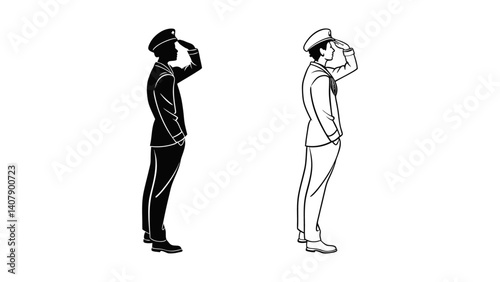 Heroic Soldier Silhouette Saluting. Military Figure for Decoration, Merchandise, and Patriotic Design