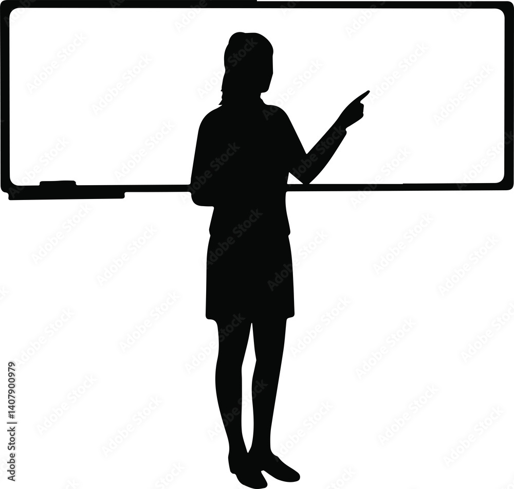 Silhouette of Female Teacher Pointing at Blackboard Silhouette of Female Teacher Pointing at Blackboard