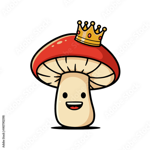 The Happy Mushroom King with a Golden Crown