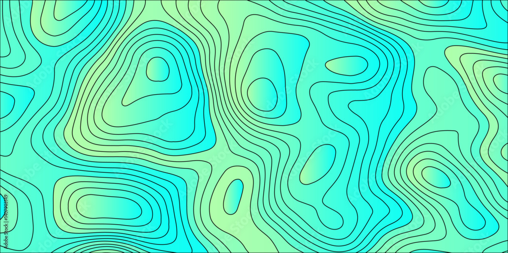 Naklejka premium Abstract colorful contour wave lines topographic background, lines map seamless pattern, modern wallpaper texture and realistic design used for banner and posters, mountain relief geographic pattern. 