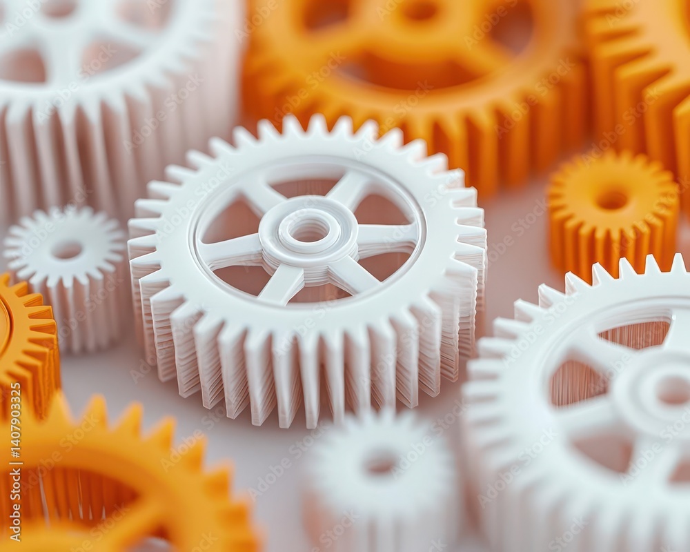 Detailed view of the 3Dprinted gears inside a mechanical model, showing the precision of moving parts Detailed view of the 3Dprinted gears inside a mechanical model, showing the precision of moving parts