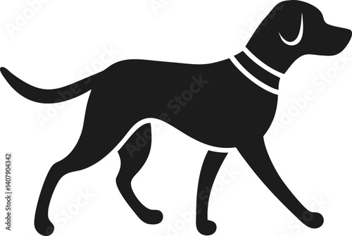 Black Dog with Collar Silhouette Vector Illustration, Pet Animal Graphic