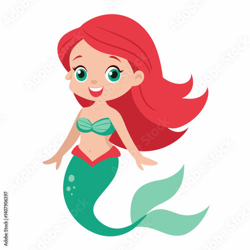 Cartoon illustration of beautiful mermaid . Isolated on white background. Suitable for posters,sticker, logo, children's books, games . Vector 