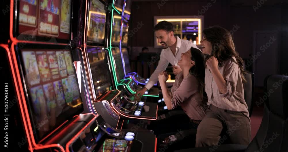 Friends Winning at Slot Machines in a Casino: A Night of Fun and Excitement