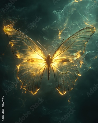 Blue Butterfly Spiritual Healing Template for Remembrance and Funeral Service with Copy Space