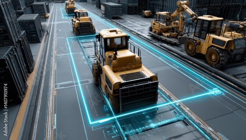 Robotic container loaders moving goods across port yard, coordinated by AI logistics software optimizing throughput and vessel turnaround time - Chain Supply Goods photo
