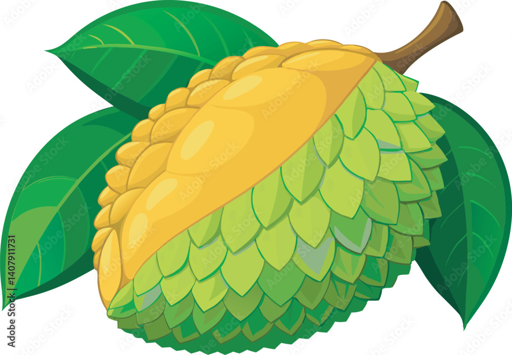 Fototapeta premium A vibrant and detailed vector art illustration of a beautiful jackfruit, showcasing its unique texture, rich color, and tropical appeal.