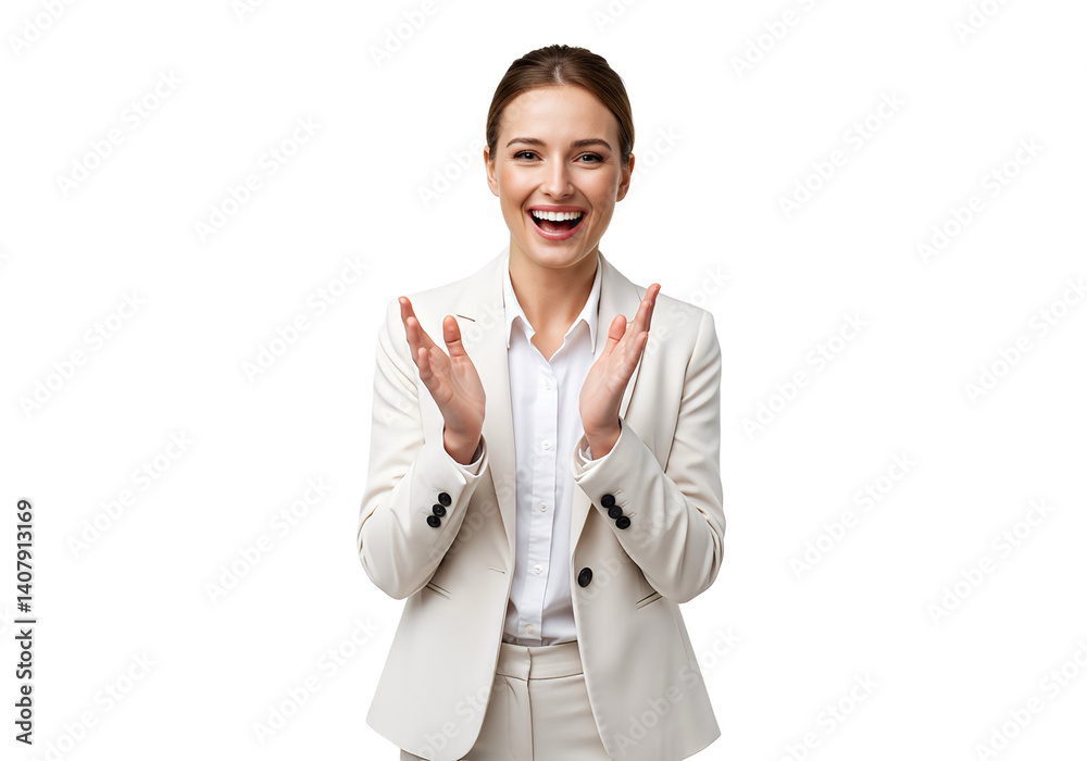 A businesswoman clapping her hands, isolated A businesswoman clapping her hands, isolated