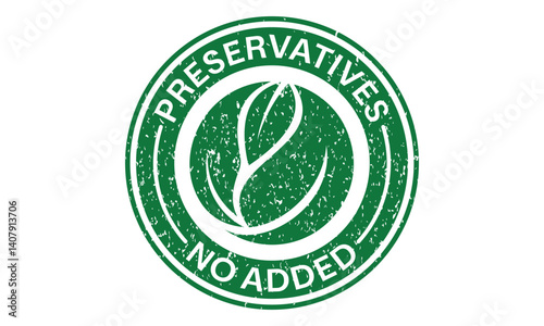 Preservatives no added green organic leaf icon. Natural organic food stamp vector template
