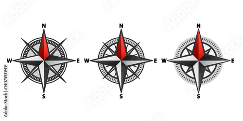 Cartographic compasses on white background. Vector illustration