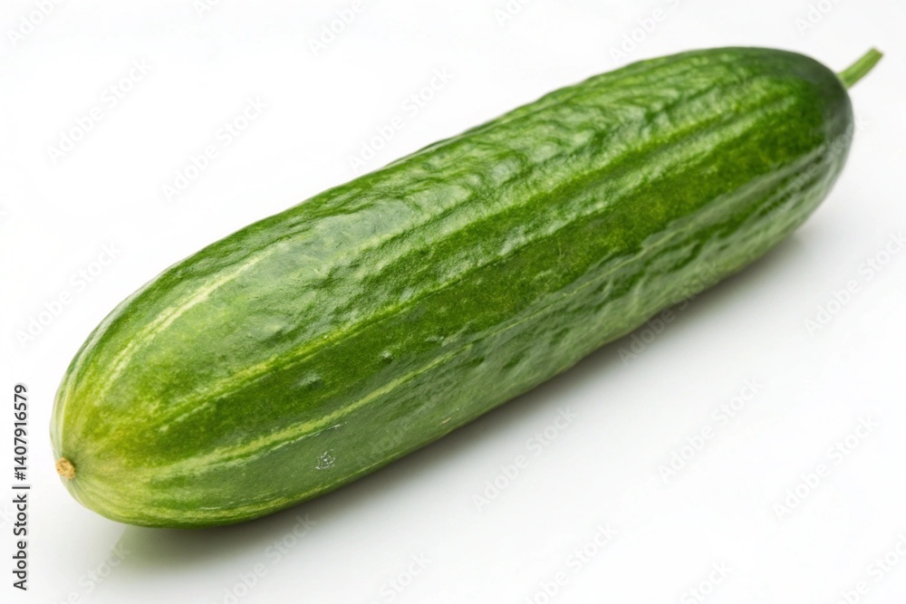 Crisp & Fresh: A Vibrant, High-Resolution Close-up of a Single, Elongated Organic Cucumber, Showcasing its Smooth Skin and Juicy Texture Against a Pure White Background. Perfect Crisp & Fresh: A Vibrant, High-Resolution Close-up of a Single, Elongated Organic Cucumber, Showcasing its Smooth Skin and Juicy Texture Against a Pure White Background. Perfect