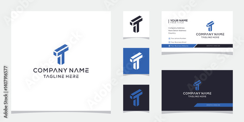 initial letter T square technology logo design