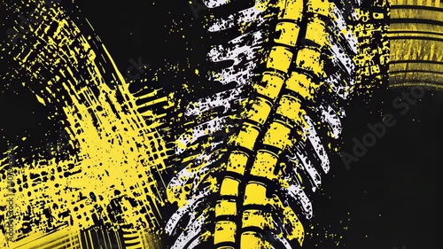 Abstract tire track and brush stroke pattern in yellow and black