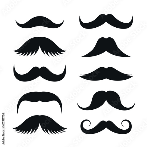 Vintage mustache silhouette vector set.