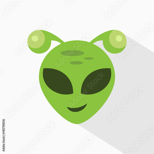 Green alien head with antennae and big eyes